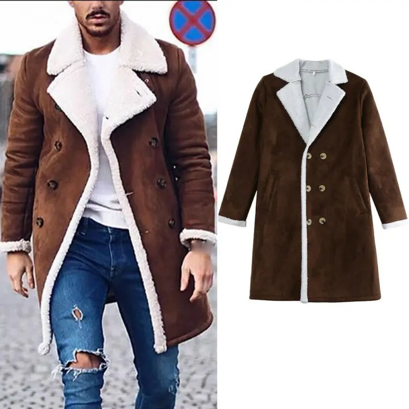 Winter Men's Fur Fleece New Fashion Trench Coat Overcoat Male Lapel ...