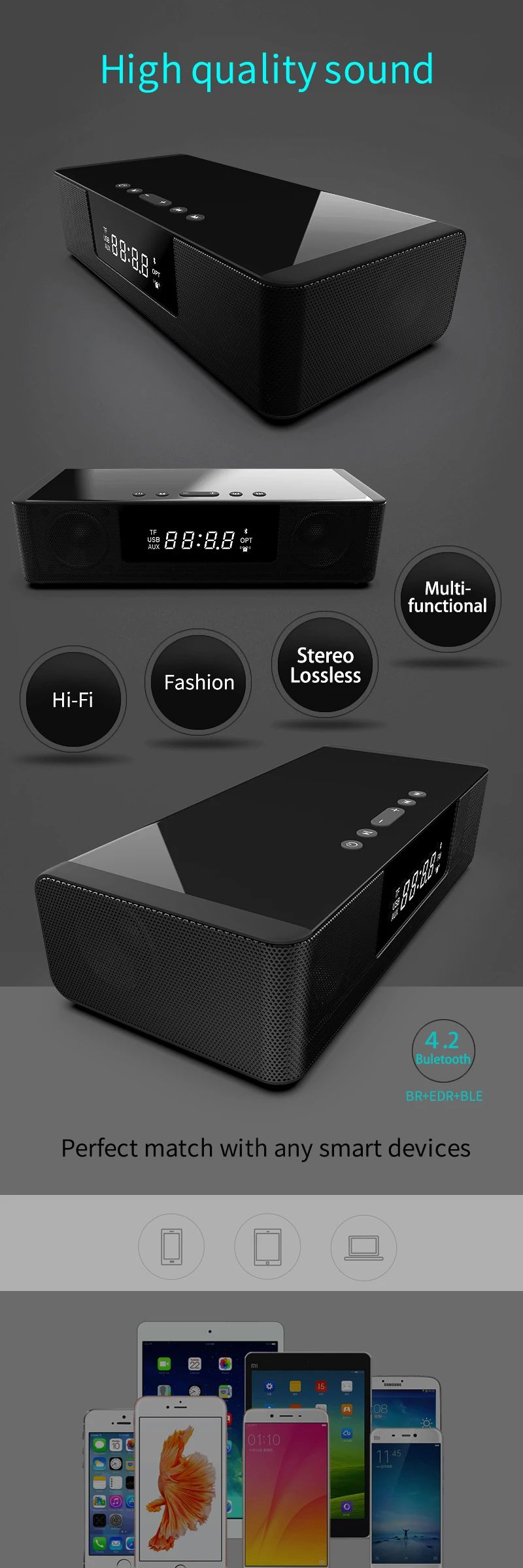 Newest Super Bass Desktop Sports Hands Free Calling Portable Speaker Waterproof Outdoor Alarm Clock Mini True Wireless Speaker - ANKUX.COM