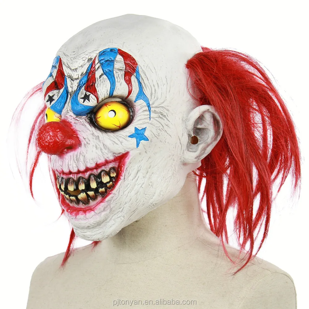 Scary Clown Mask Adult Mens Latex & Red Hair Halloween Evil Killer Fancy Dress 