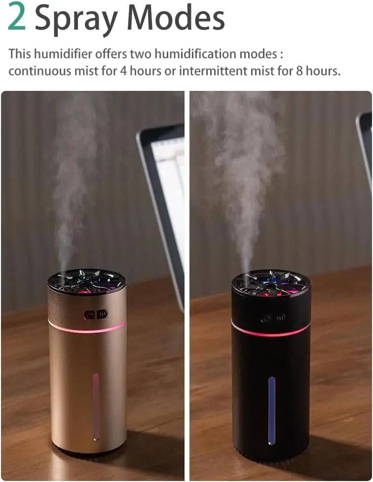 Modern Automotive Diffuser Humidifier With Color Light 2 Spray Modes