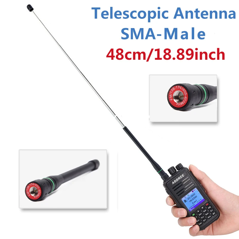 ABBREE AR-775 Telescopic SMA-Male VHF UHF Dual Band Antenna for Yaesu VX-6R TYT TH-UV8000D MD-380 Wouxun 8D 9D Two Way Radio 