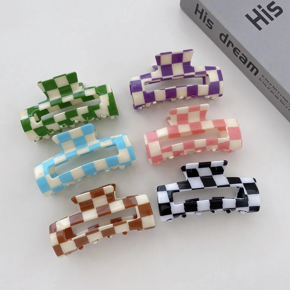 Wholesale Big Hair Claw Clips Checkered Multi Colour Custom Logo Acrylic Clamps Hair Claws For