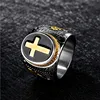 Retro Cross Titanium Steel Men Ring Punk Gold Plated Ring