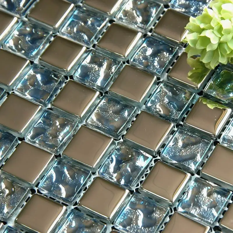 Latest design Stainless steel mix glass mosaic tile