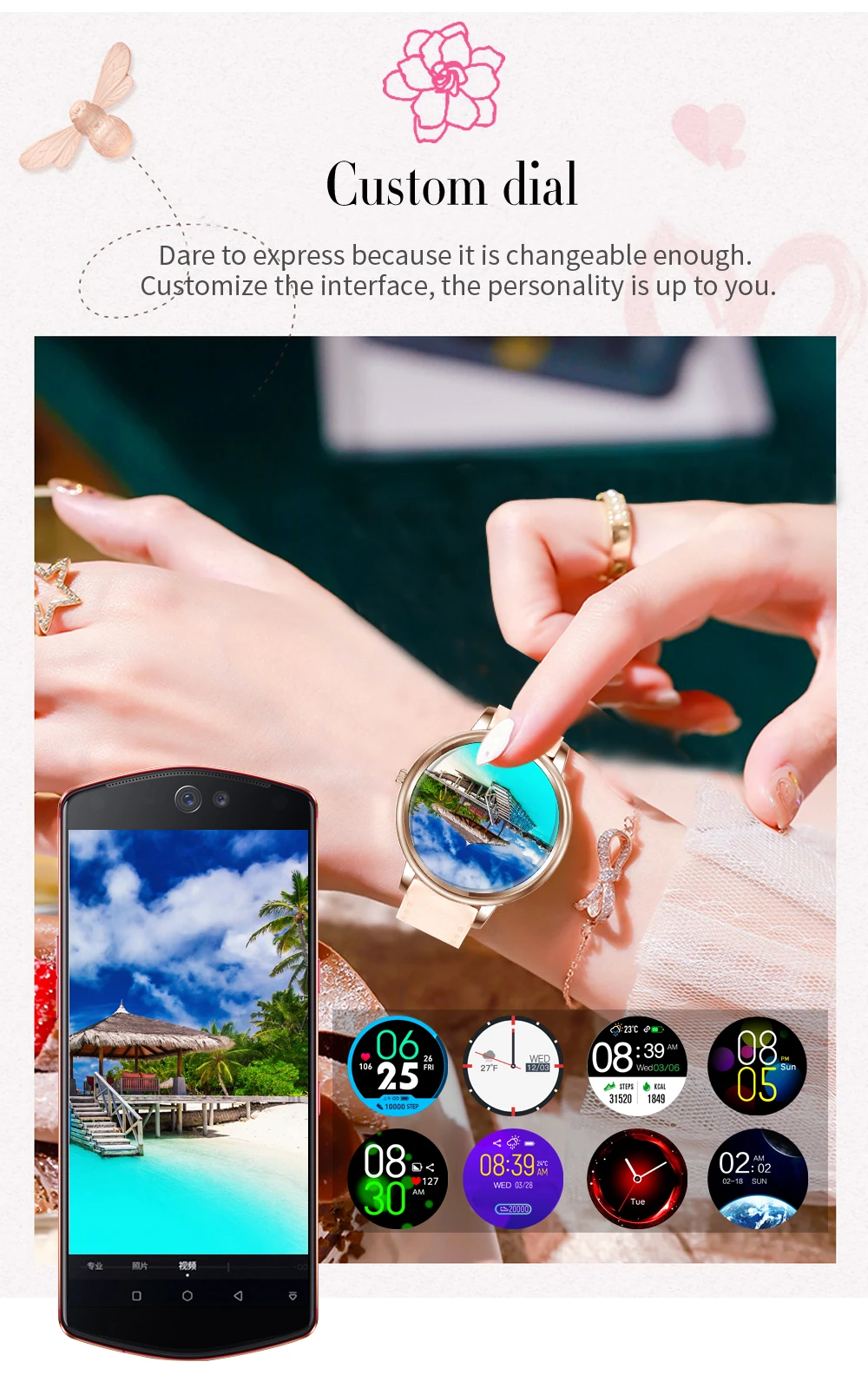 Smartwatch damski MK20 z pomiarami puls kroki dystans powiadomienia  Profsender
