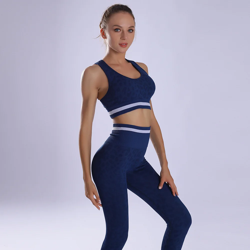 Seamless Suit Fitness Women Yoga Set 2 Piece Elastic Sport Leggings Top