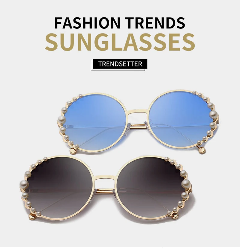 2019 Trendy Pearl Embellished Round Metal Frame Metal Women Sunglasses