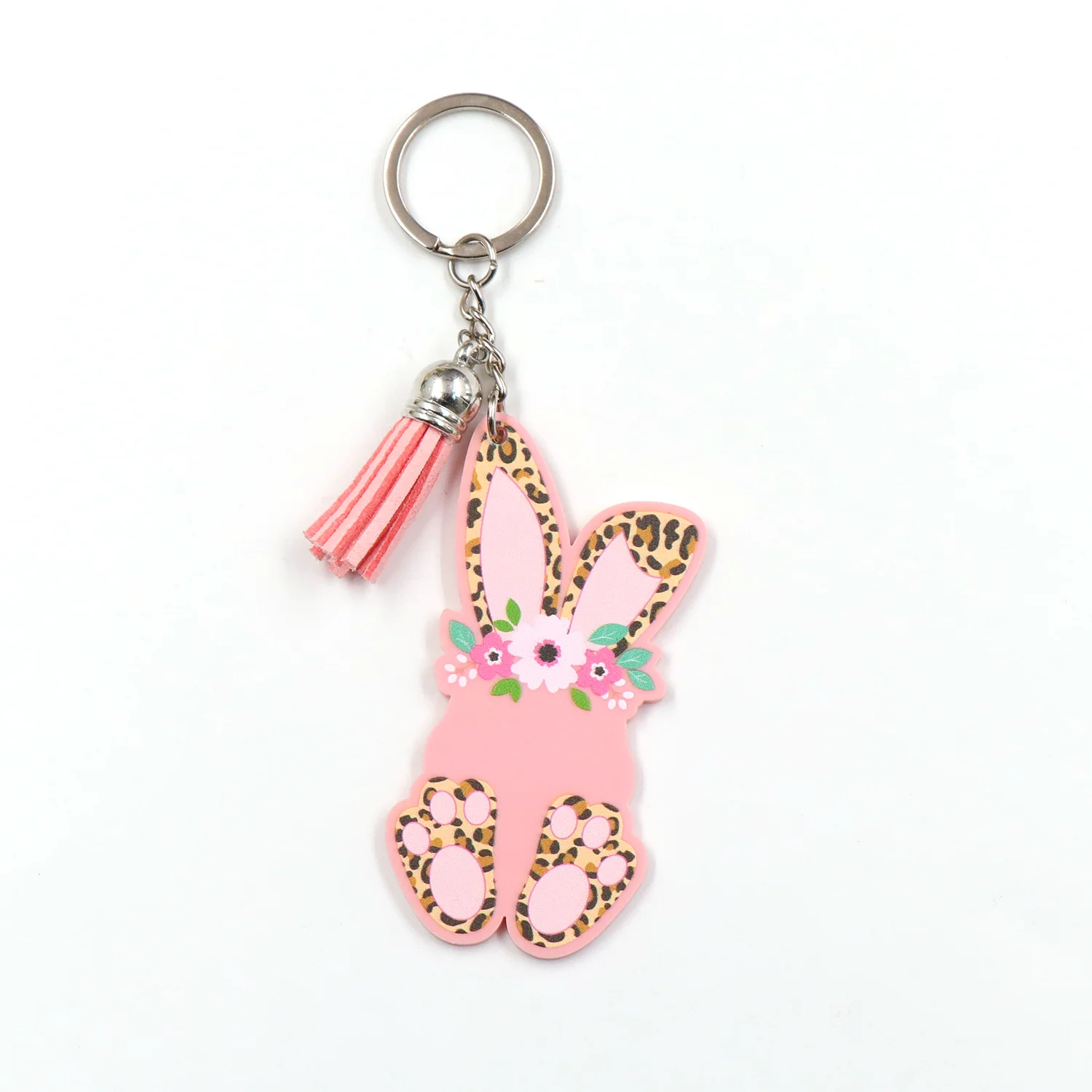 KHS184KH1098 Hot Selling Factory Leopard Flower Bunny For Name Acrylic Easter Keychain supplier