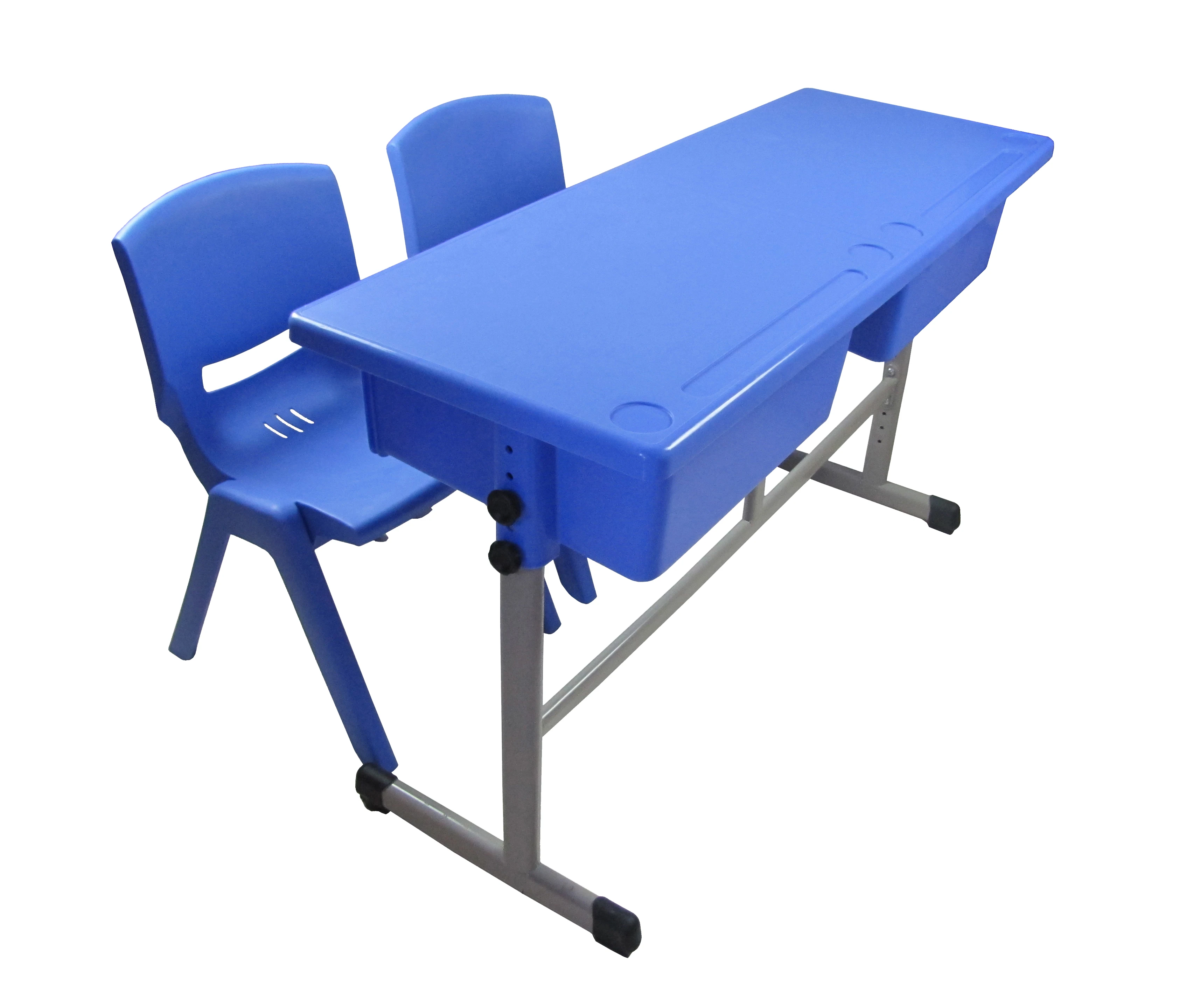 热卖学校塑料双层学生书桌可调节办公桌