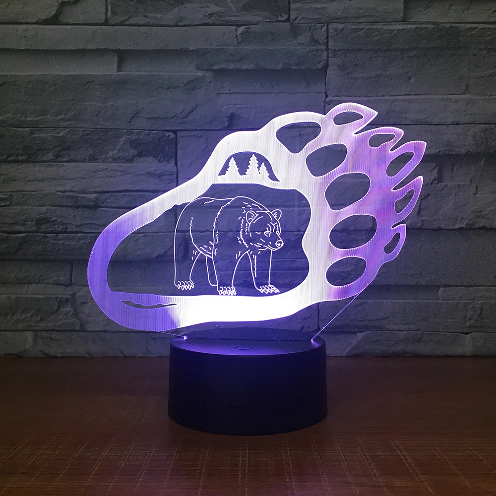 7/16 color lamp with acrylic tablet, ABS base and USB charger 3D bear LED night light touchpad optical slide