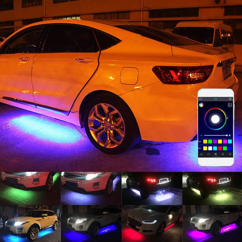 4x APP/Remote Control Car Light Under Glow Underbody Waterproof Car Styling Tube Underbody System Neon Lamp Kit