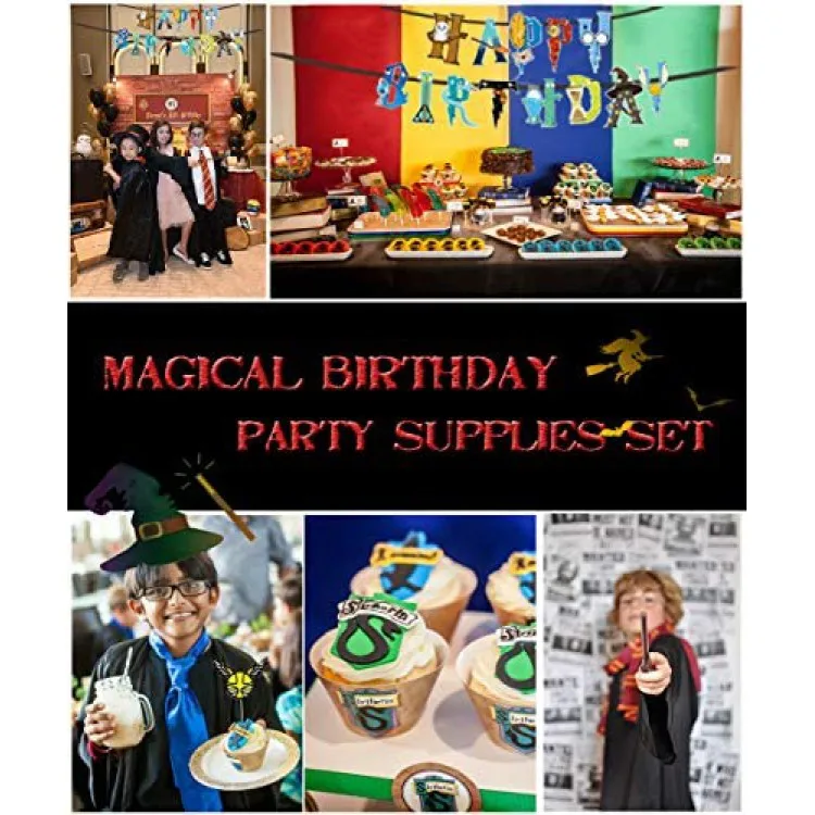 Magical Wizard Birthday Party Supplies Decorations, Harry Style Wizard  School Glasses Birthday Banner, Balloons, Tattoos Stickers