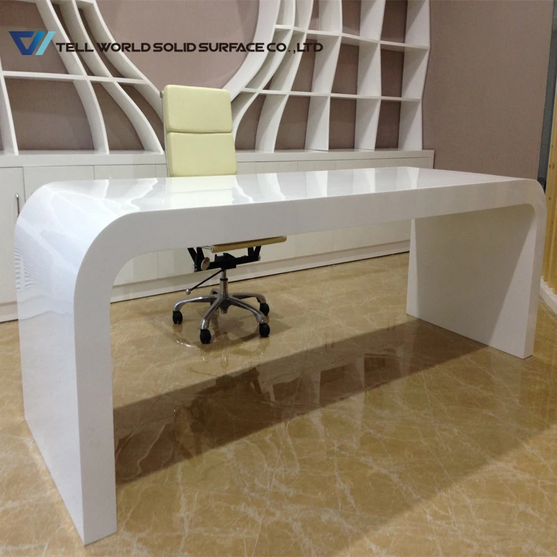 New Design High Gloss Solid Surface Modern White Curved Office