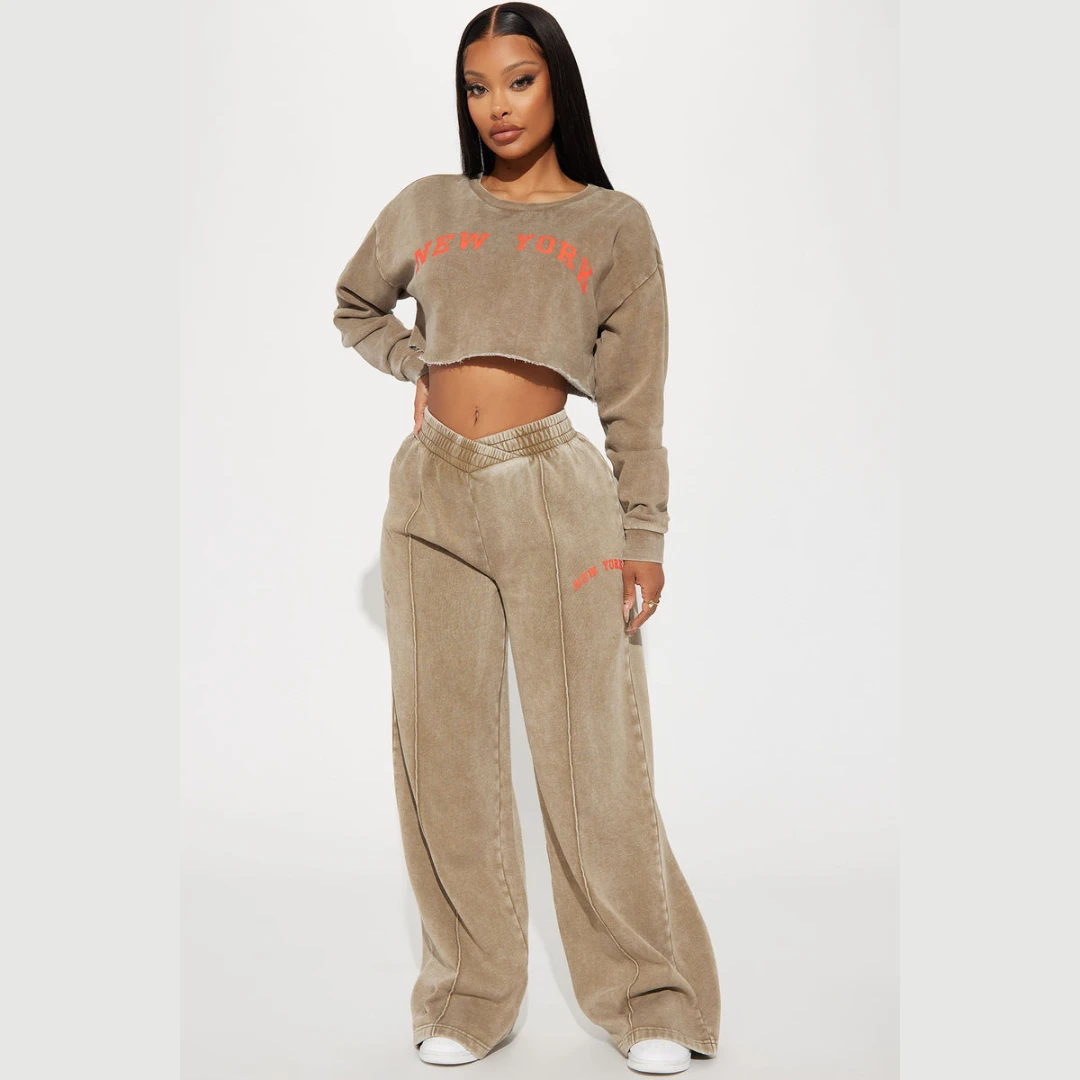 Oversize Crop Top And Trouser Vintage Washed Women Sweatsuits 450gsm ...