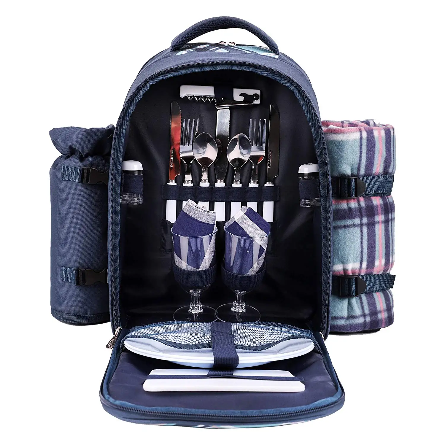 Picnic Backpack Insulated Bag For 2 Person With Cooler Compartment