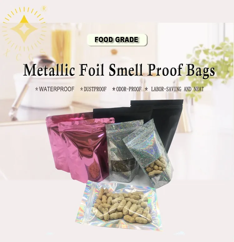 HOLOGRAPHIC HEAT SEALABLE STAND UP POUCH FOOD GRADE SMELL PROOF BAG