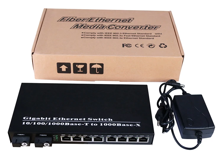 Commutador de xarxa Gigabit complet de fibra òptica 8 ports RJ45 5v Commutador Ethernet a l'aire lliure