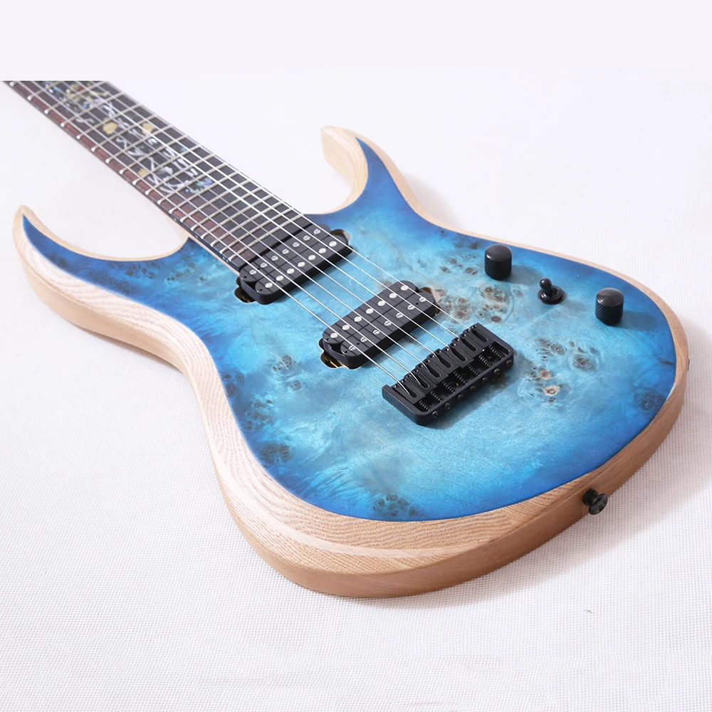 Chinese Musical Instrument Guitar Electric 7 Strings Burl Top Korean