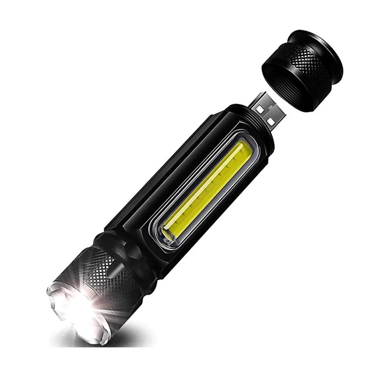 Multifunctional LED Flashlight USB Rechargeable battery Powerful T6 torch Side COB Light linterna tail magnet Work Light