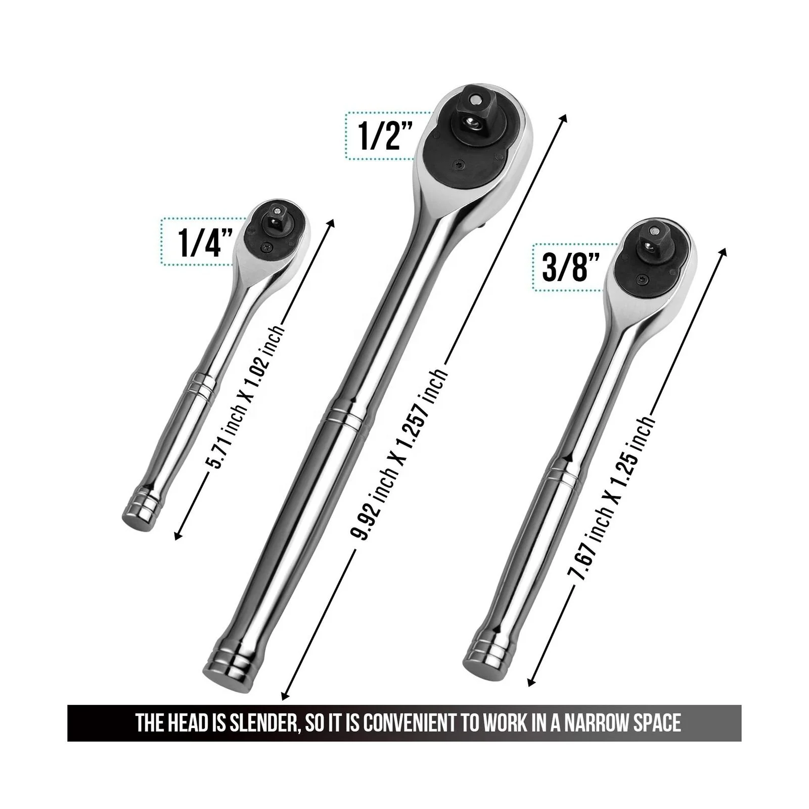 Quickrelease Ratchet Wrench Set,1/4'',3/8'',1/2''drive Ratchet