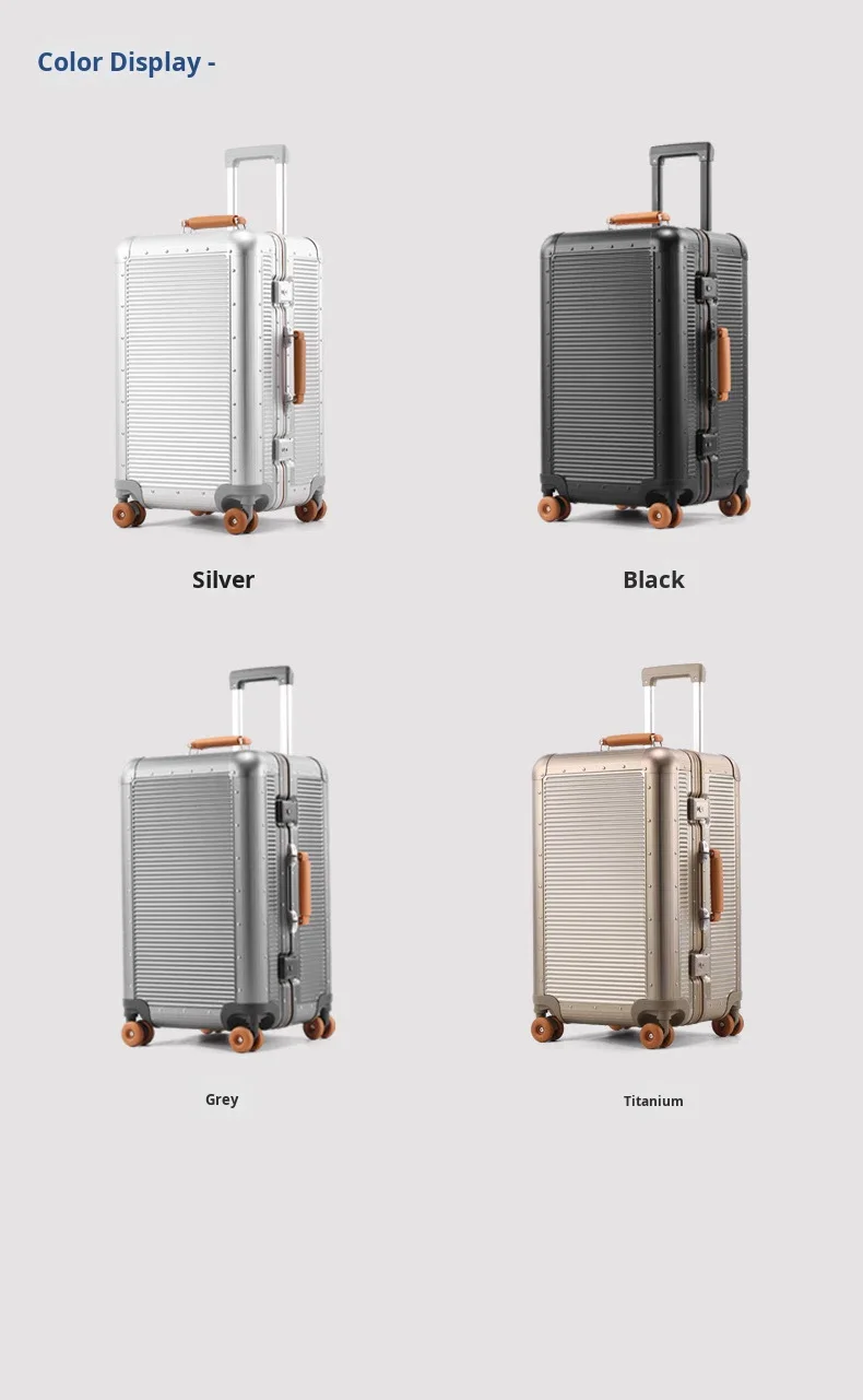 High-end New Design PC Aluminum Frame Suitcase Spinner Trolley Case 28 in Luggage Anti-drop Travel Case TSA Lock Leather Handle manufacture