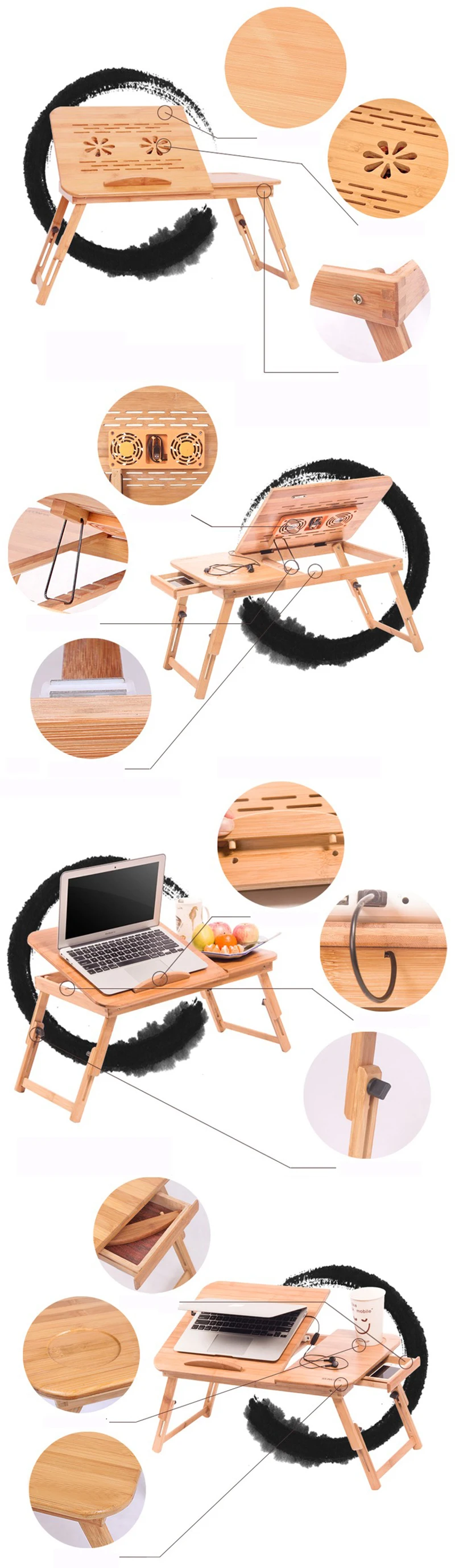 bamboo laptop desk adjustable portable breakfast serving bed tray with tilting top drawer