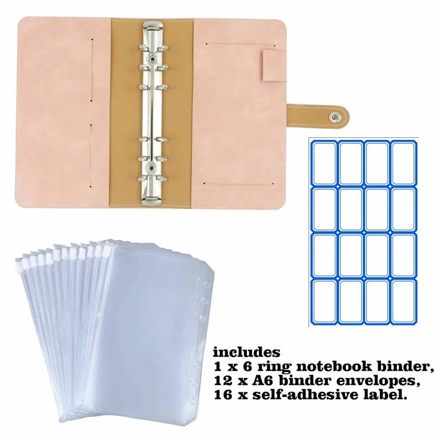 12pcs Clear Plastic Binder Envelopes With A6 Pu Leather Notebook Binder,Loose Leaf Bags Budget