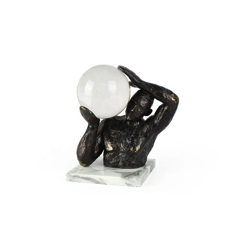 Wholesale luxury resin figure hold crystal ball decoration 3D for hotel and living room factory