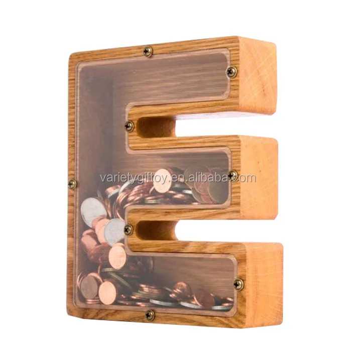 Wooden Letter E Money Saving Box E Shape Money Bank Letter E Coin Bank