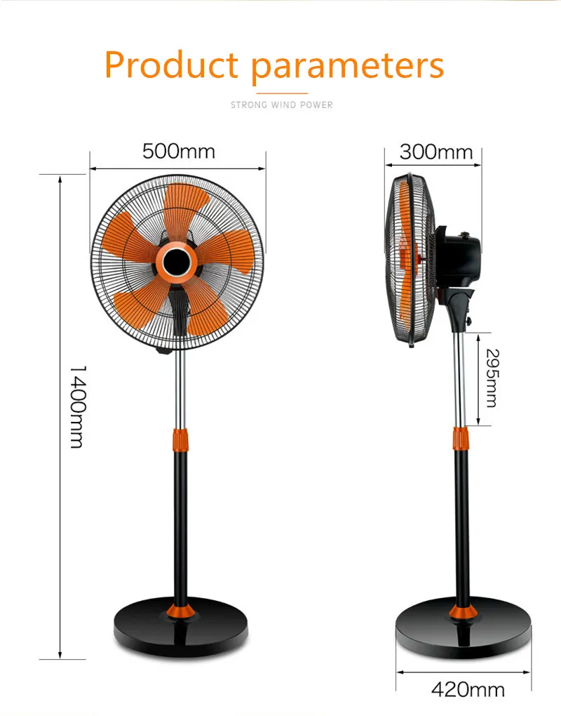 16/20 Inch Big Power Home Appliance Plastic Electric Stand Fan With 5 Blades