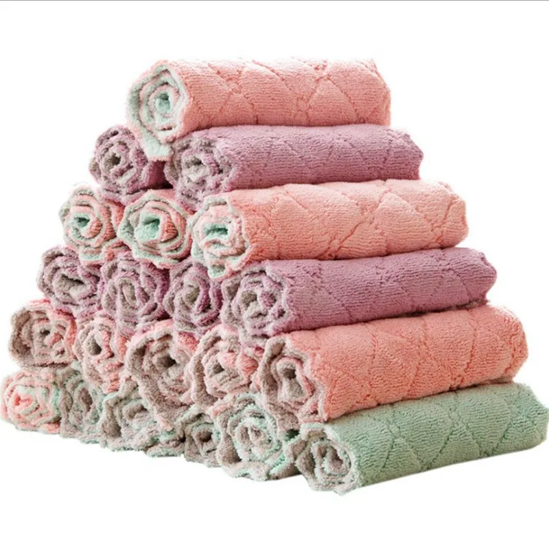 factory wholesale coral fleece dish towel two-color absorbent