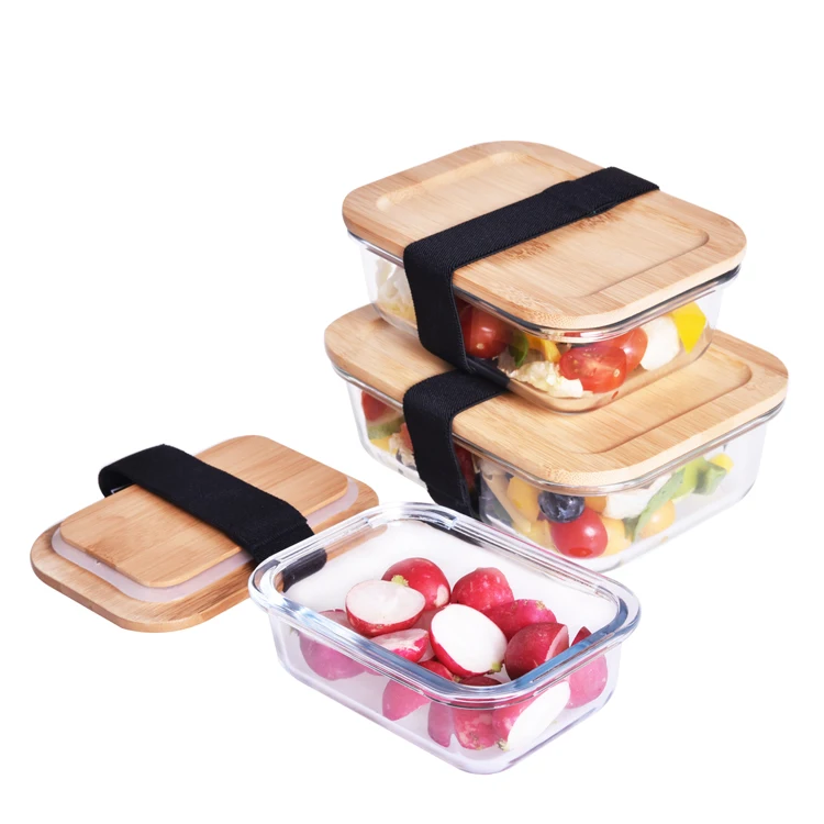 glass lunch box with bamboo lid