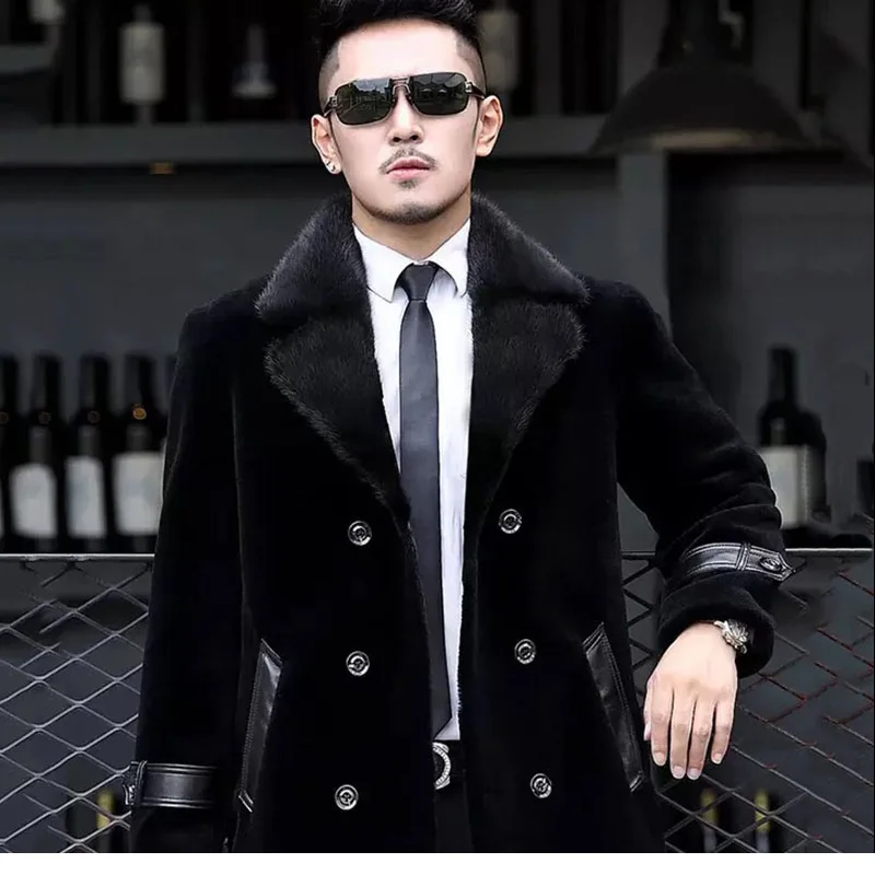 Men New Fashion Real Wool Fur Jackets Casual Outwear MT8106 Fur Collar Fall Winter with Mink Slim Woven Winter Clothes for Men