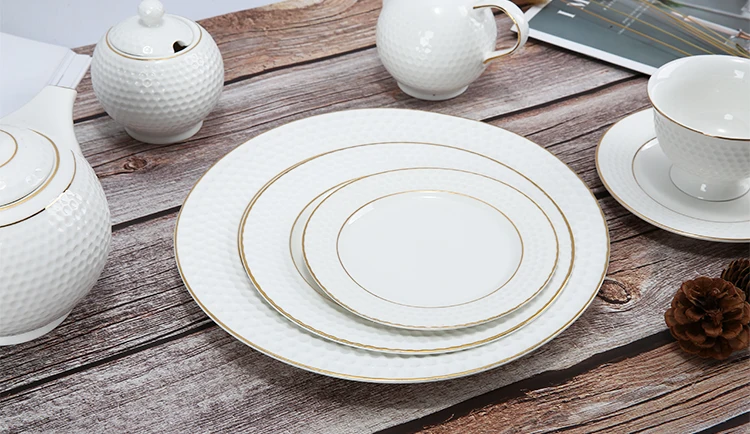 Gold Rim Dinnerware Sets New Bone China Ceramic Dinner Plates