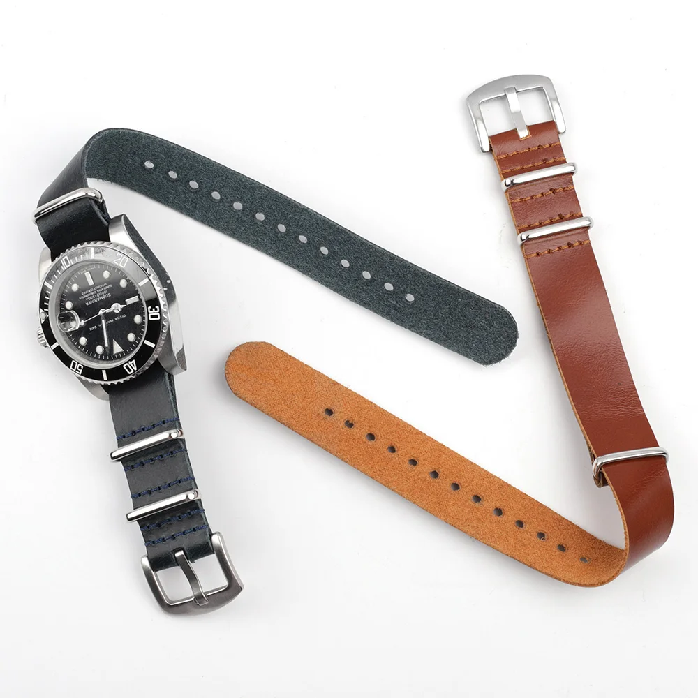18mm 20mm 22mm 24mm One Piece Strap Genuine Leather Watchband Vintage