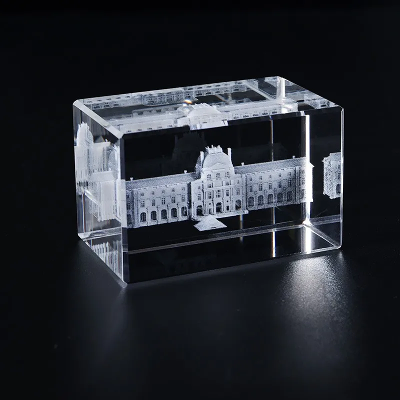 Small-bridge 3D laser crystal cube famous building Triumphal Arch Eiffel Tower tourist gift details