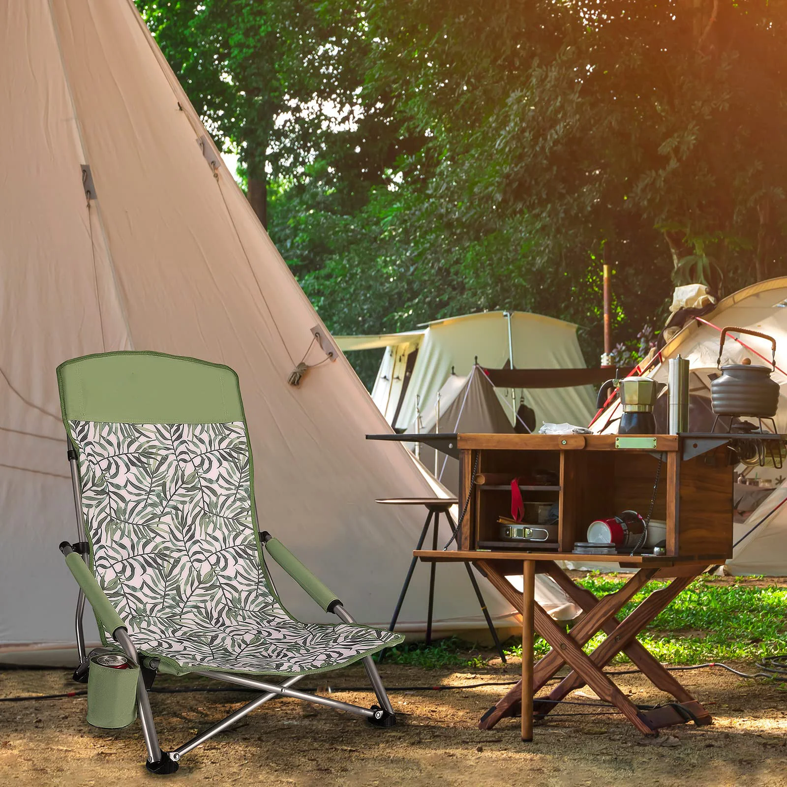 Outdoor Folding Beach Chair Portable Folding Chair With Cup Holder And