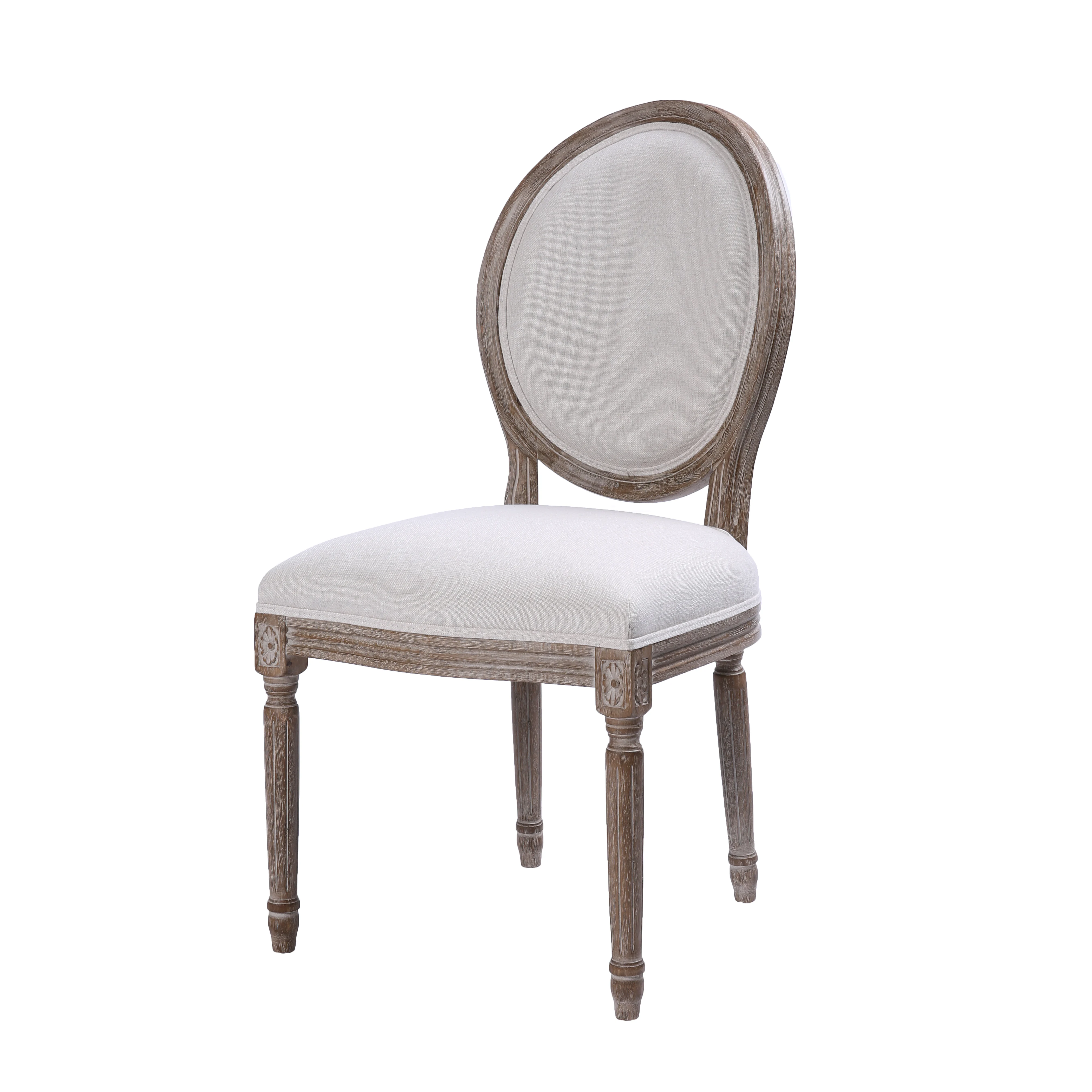 French dining chair Round Back Rubber wood Velvet Or Linen Fabric Chair  For Restaurants