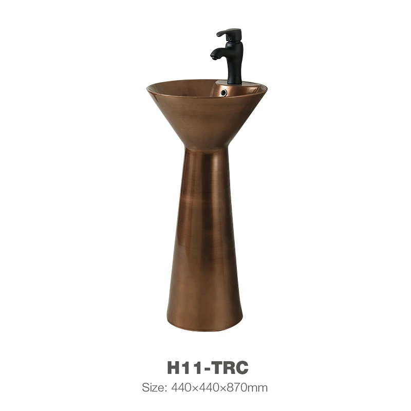 Bronze Color Freestanding Washing Basin Pedestal Basin With Black Faucet H11-TRC