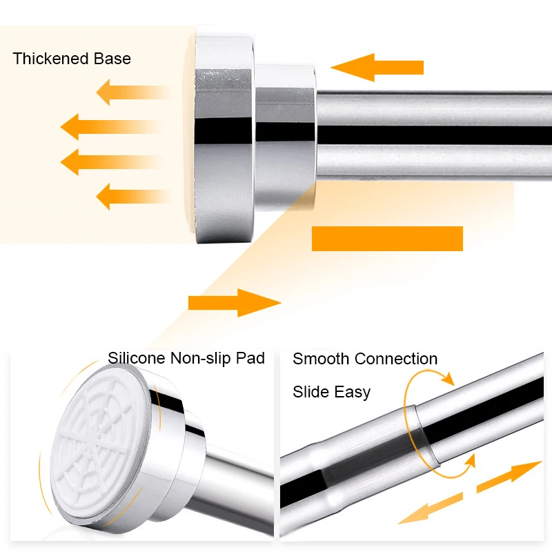 No Drill Stainless Steel Extendable Shower Curtain Rod Tension Curtain