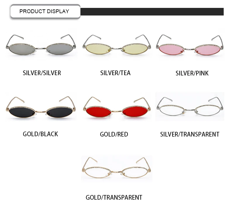 Fashion Crystal Small Frame Custom Logo Rhinestones Women Oval Sunglasses