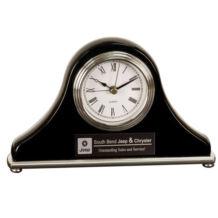 Smooth black piano finished Mantel Clock with white clock face