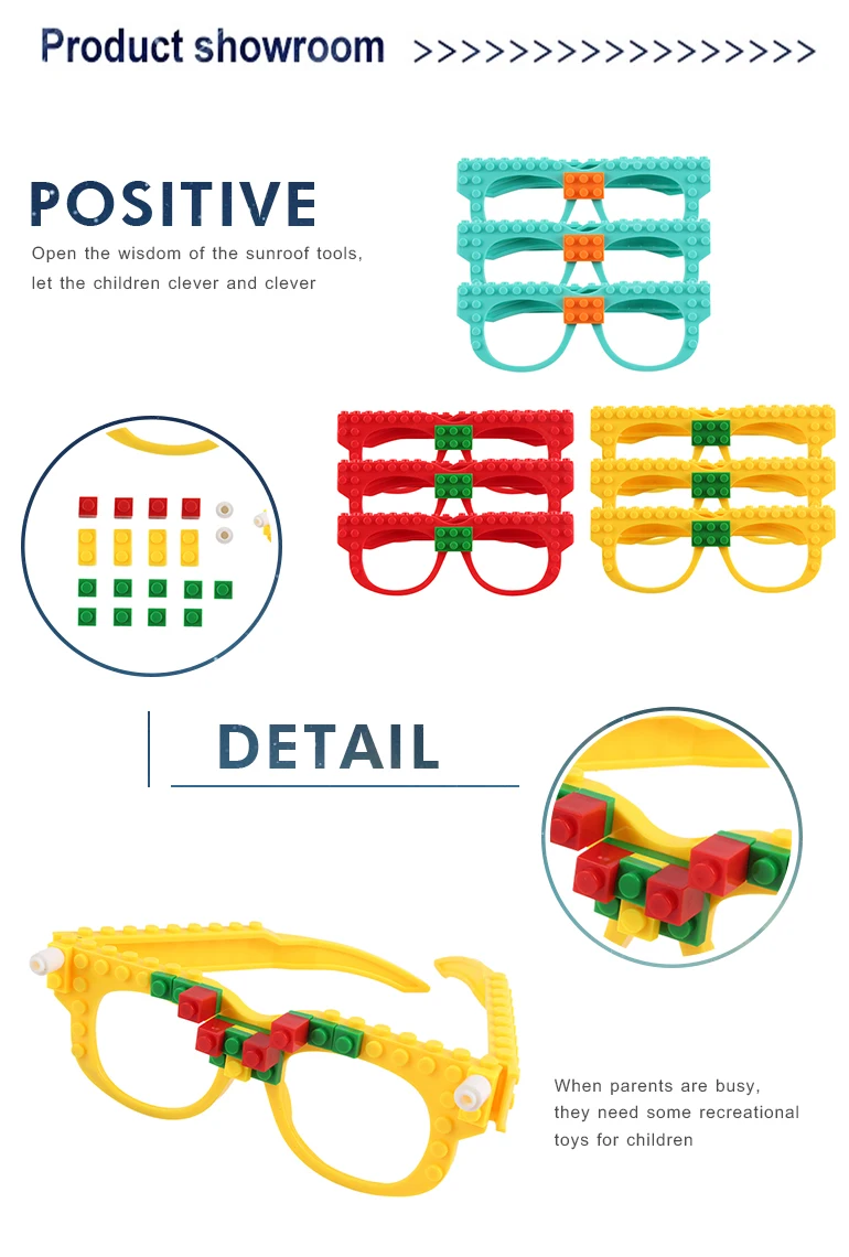 Creative funny intelligent diy party toys 3d plastic building block glasses