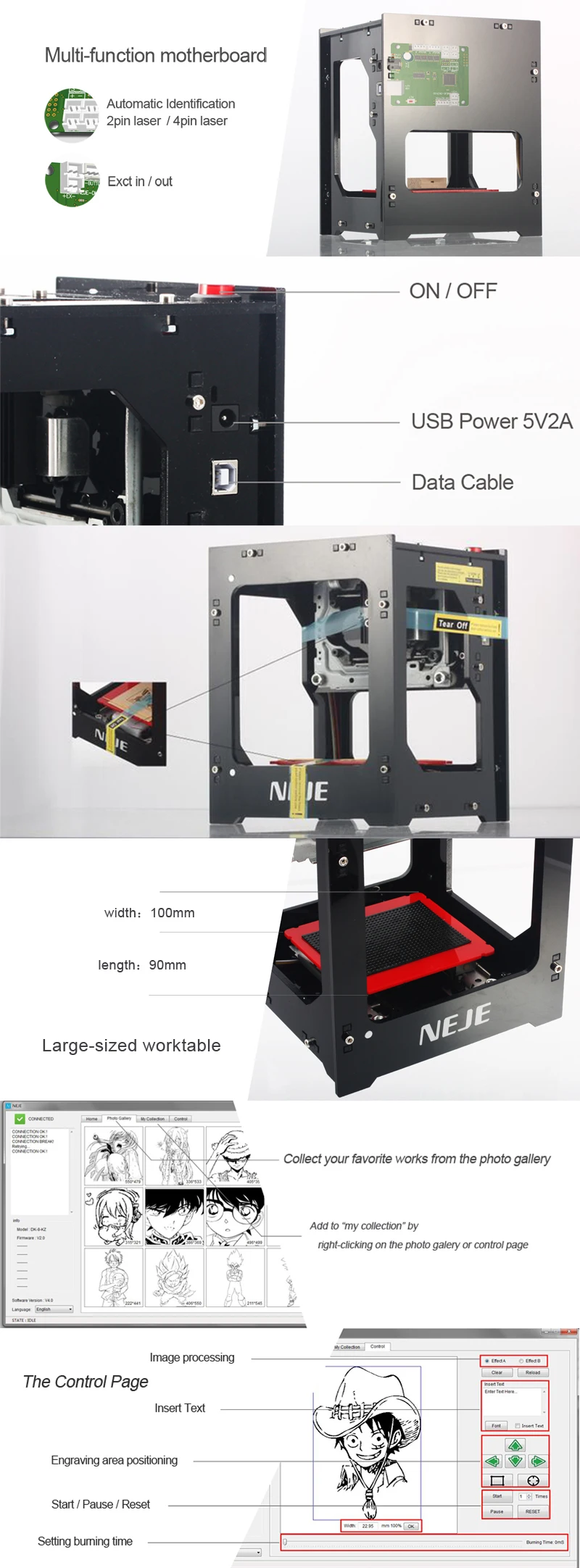 neje dk 8 kz 1000mw diy laser engraver printer review