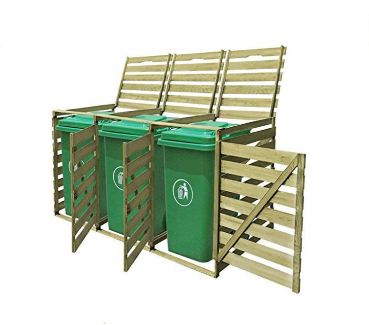 Wooden Triple Wheelie Bin Store Cheap Garden Storage Unit Outdoor Bins