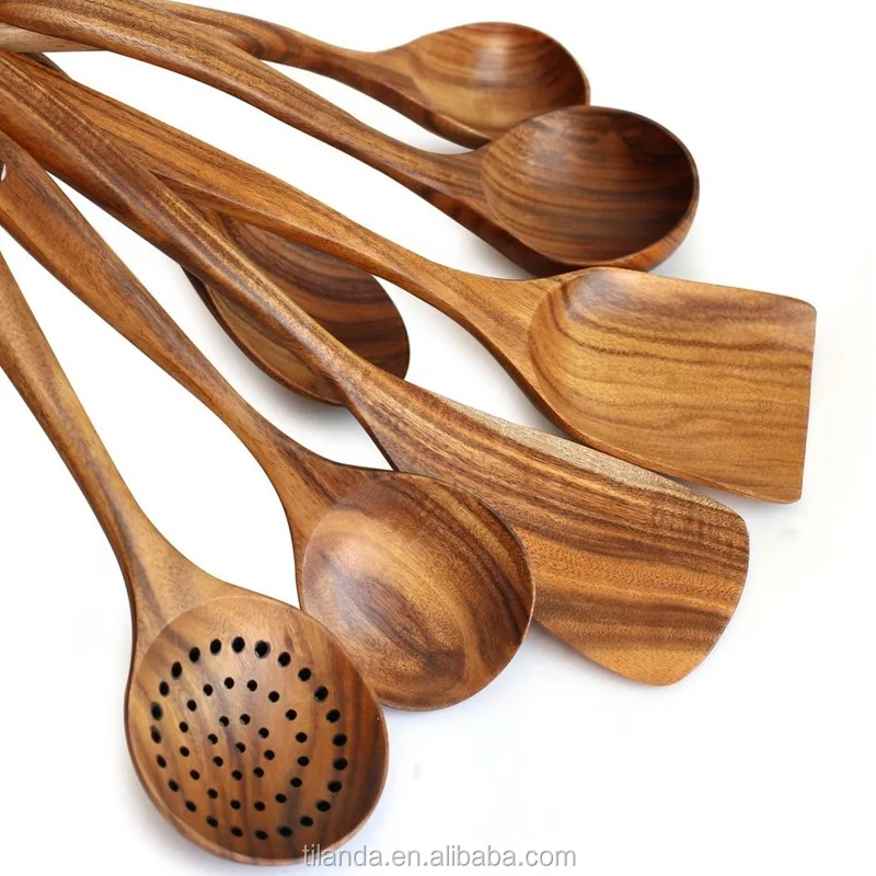 Custom Wholesale Teak Wood Kitchen Utensils Set Wooden Accessories