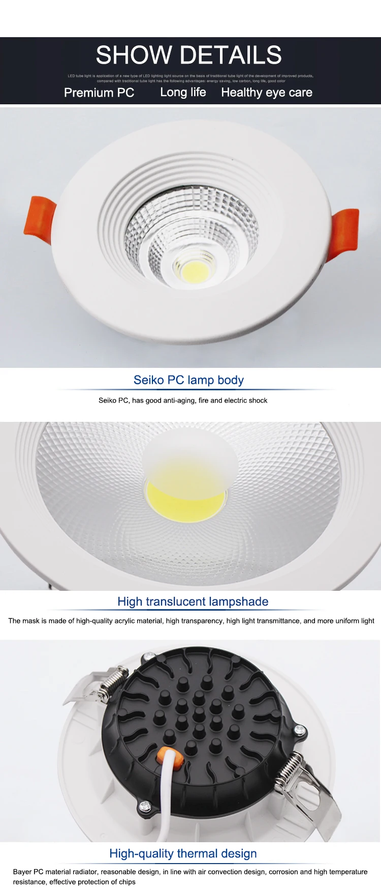 High Quality Ac 110v 220v 5w 7w 9w 12w 15w 18w Cob Led Downlight 