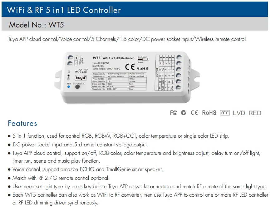 Contrôleur LED Télécommande RF Contrôleur sans fil Musique 5