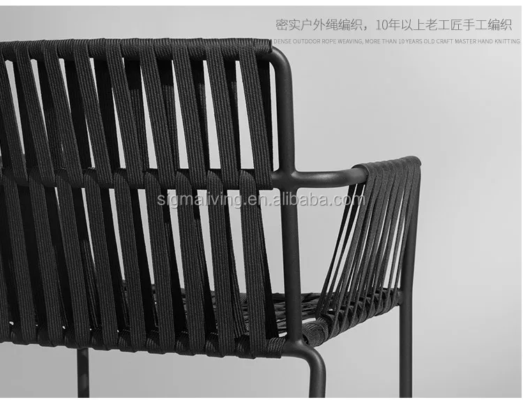 Nordic Style Cheap Hotel Patio Outdoor Garden Metal Iron Aluminum Frame Table Chairs Rope Dinning Furniture Set