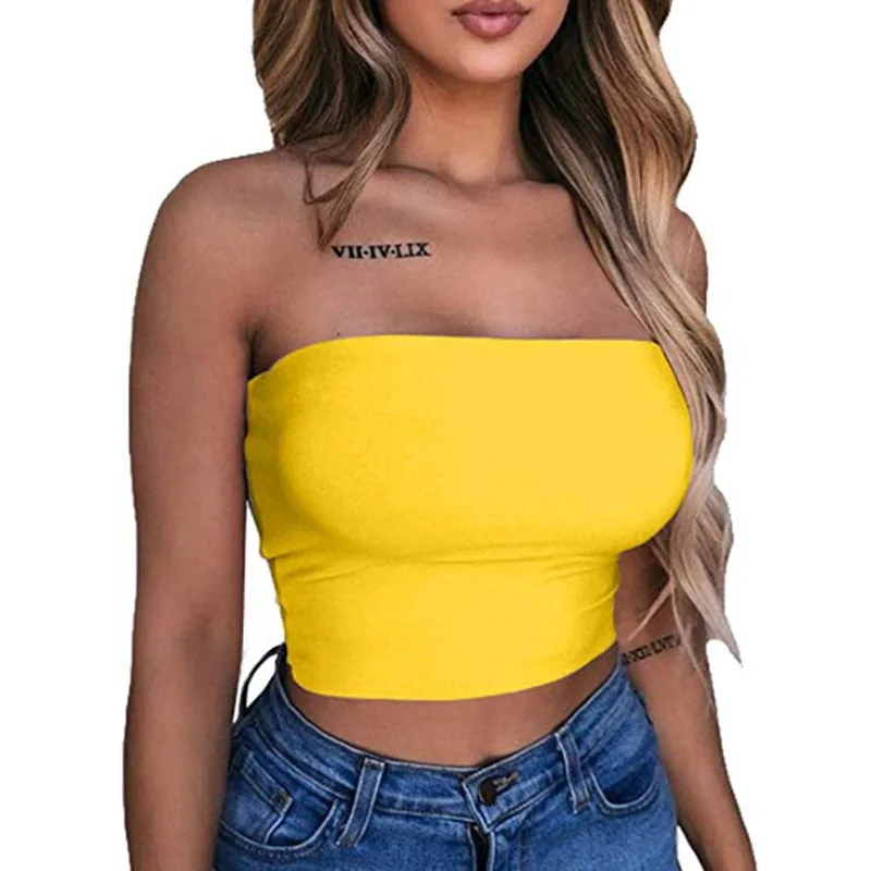 

Strapless tube top classic crop top solid color bandeau top, Multi color